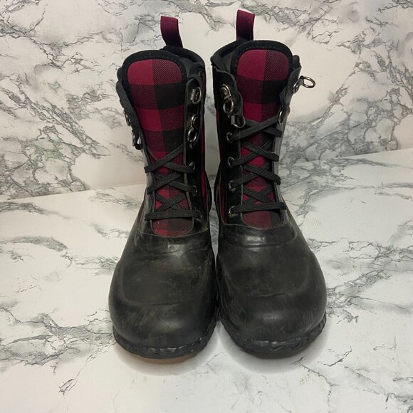 Bogs Youth 2 Sidney Winter Boot Mid Calf Red Buffalo Plaid Waterproof Snow Shoe - Picture 2 of 7